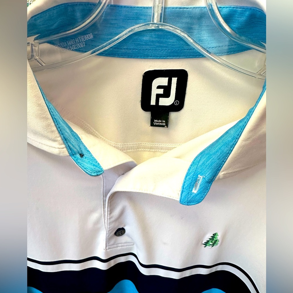 FOOTJOY BLUE STRIPED CUSTOM SHORT SLEEVE GOLF POLO SHIRT L WHISPERING PINES GC